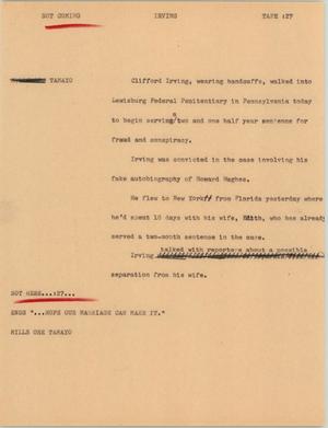Primary view of object titled '[News Script: Irving]'.