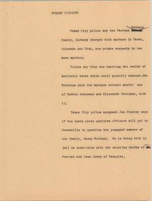 Primary view of object titled '[News Script: McCrary suspects]'.
