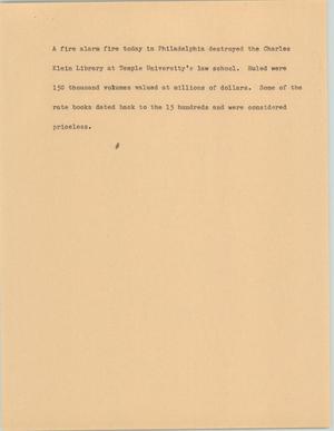 Primary view of object titled '[News Script: Philadelphia fire]'.