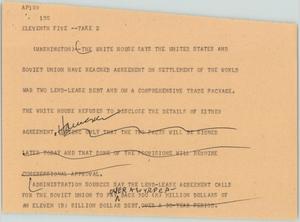 Primary view of object titled '[News Script: Soviet Union agreement]'.