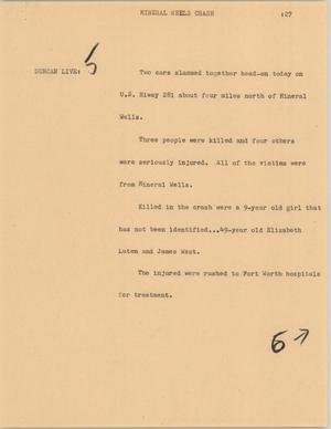 Primary view of object titled '[News Script: Mineral Wells crash]'.