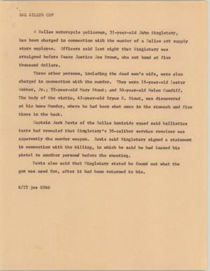 Primary view of object titled '[News Script: Dallas killer cop]'.