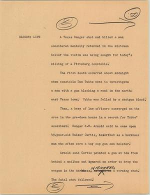 Primary view of object titled '[News Script: Curtis shot]'.