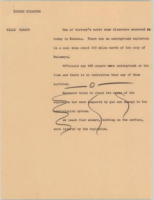 Primary view of object titled '[News Script: Mining disaster]'.