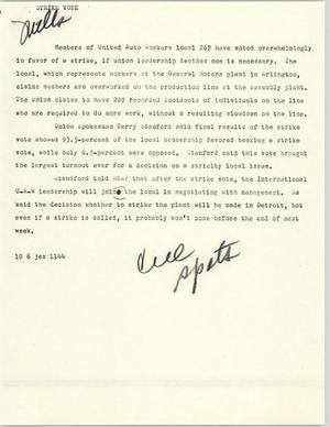Primary view of object titled '[News Script: Strike vote]'.