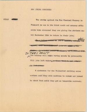 Primary view of object titled '[News Script: Dow strike continues]'.