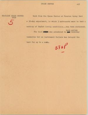 Primary view of object titled '[News Script: Space center]'.