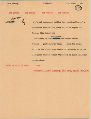 Primary view of object titled '[News Script: Screwworm]'.