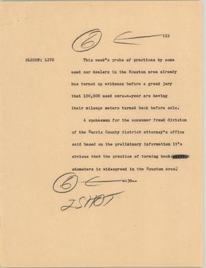 Primary view of object titled '[News Script: Used cars dealer]'.