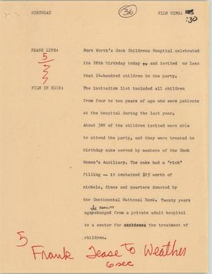 Primary view of object titled '[News Script: Birthday]'.