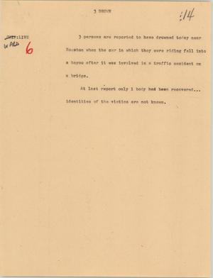 Primary view of object titled '[News Script: 3 drown]'.