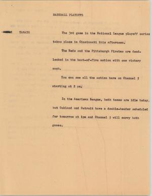 Primary view of object titled '[News Script: Baseball playoffs]'.