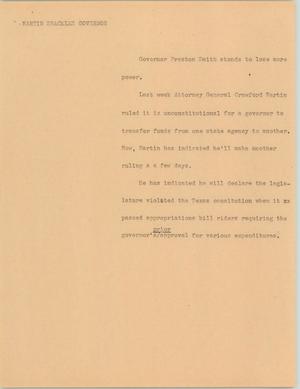 Primary view of object titled '[News Script: Martin shackles governor]'.