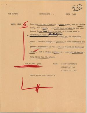 Primary view of object titled '[News Script: Methodists]'.