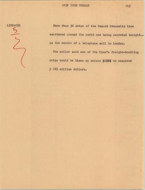 Primary view of object titled '[News Script: Ship bomb threat]'.