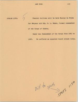 Primary view of object titled '[News Script: A&M dies]'.