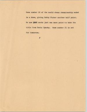 Primary view of object titled '[News Script: 1972 World Chess Championship]'.