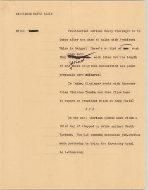 Primary view of object titled '[News Script: Kissinger moves again]'.