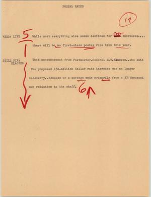 Primary view of object titled '[News Script: Postal rates]'.