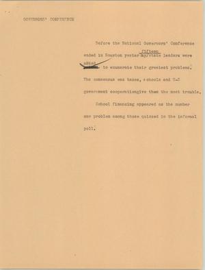 Primary view of object titled '[News Script: Governors' conference]'.