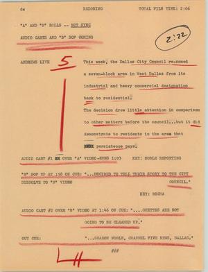 Primary view of object titled '[News Script: Rezoning]'.