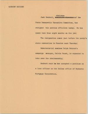 Primary view of object titled '[News Script: Gaubert resigns]'.