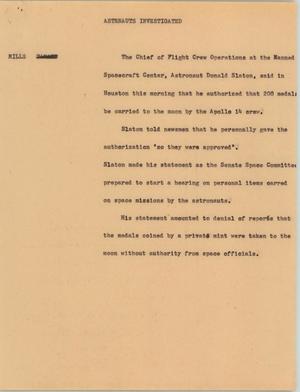 Primary view of object titled '[News Script: Astronauts investigated]'.