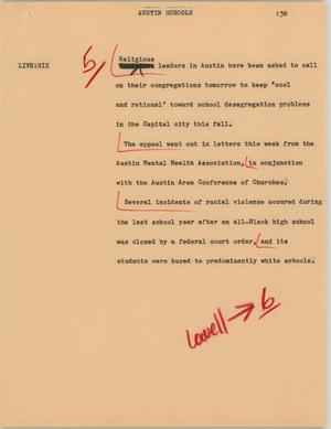 Primary view of object titled '[News Script: Austin schools]'.