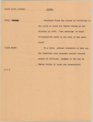 Primary view of object titled '[News Script: Nixon radio address]'.
