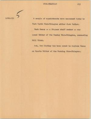 Primary view of object titled '[News Script: Star telegram]'.