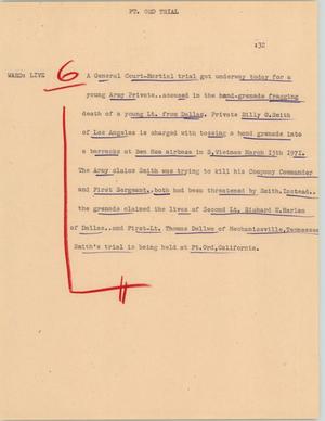 Primary view of object titled '[News Script: Ft. Ord trial]'.
