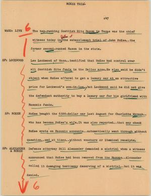 Primary view of object titled '[News Script: McKee trial]'.