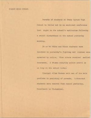 Primary view of object titled '[News Script: Spruce high school]'.