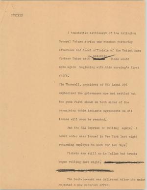 Primary view of object titled '[News Script: Strikes]'.
