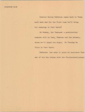 Primary view of object titled '[News Script: McGovern back]'.