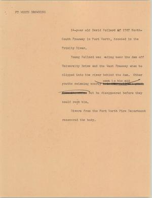 Primary view of object titled '[News Script: Fort Worth drowning]'.