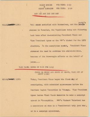 Primary view of object titled '[News Script: Nixon Speech and Nixon Campaign]'.