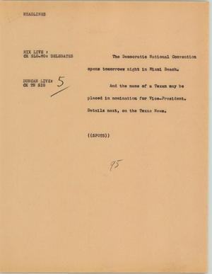 Primary view of object titled '[News Script: Delegates]'.