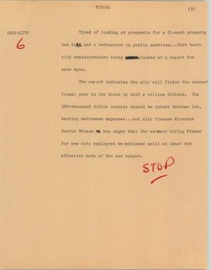 Primary view of object titled '[News Script: Fiscal]'.