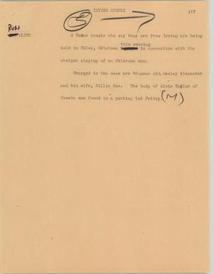 Primary view of object titled '[News Script: Irving couple]'.
