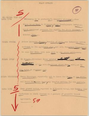 Primary view of object titled '[News Script: Peace efforts]'.