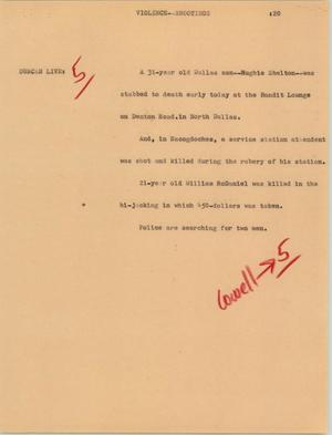 Primary view of object titled '[News Script: Violence-shootings]'.