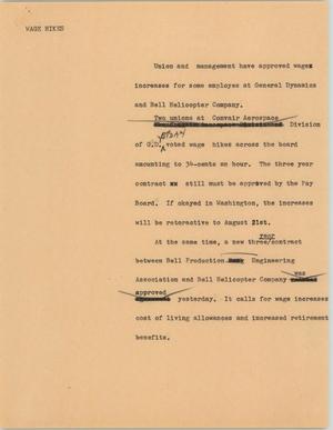 Primary view of object titled '[News Script: Wage hikes]'.