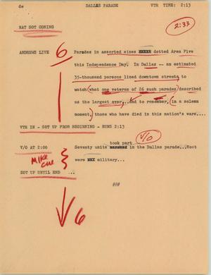 Primary view of object titled '[News Script: Dallas parade]'.