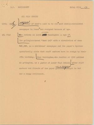Primary view of object titled '[News Script: D.Y. retirement]'.