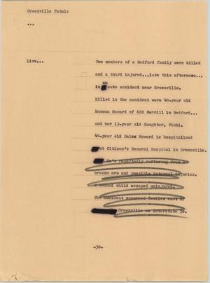 Primary view of object titled '[News Script: Greenville fatals]'.