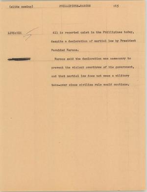 Primary view of object titled '[News Script: Philippines Marcos]'.