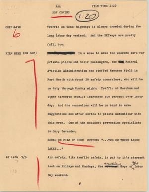 Primary view of object titled '[News Script: Federal Aviation Administration]'.