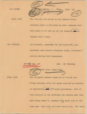Primary view of object titled '[News Script: UAW strike]'.