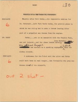Primary view of object titled '[News Script: Hobby]'.